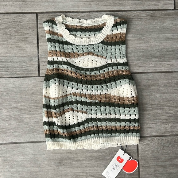 Cider Tops - Cider Green Striped Sweater Sleeveless Crop Top XS NWT